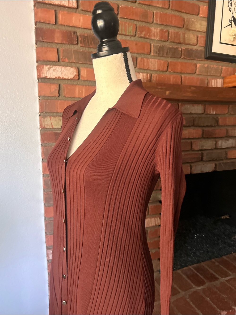 Sandro Melanie Ribbed Knit Button-Front Midi Dress in Dark Brown Sz 8 US - Picture 5 of 9